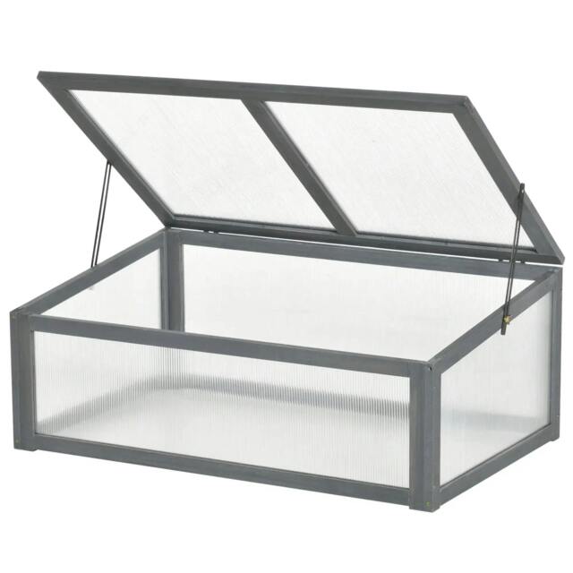 Rackhams Wooden Cold Frame, Small Polycarbonate Greenhouse for Plants with Openable & Tilted Top Cover, Grey, 100 x 65 x 40cm - image 1