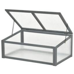 Rackhams Wooden Cold Frame, Small Polycarbonate Greenhouse for Plants with Openable & Tilted Top Cover, Grey, 100 x 65 x 40cm - thumbnail 1