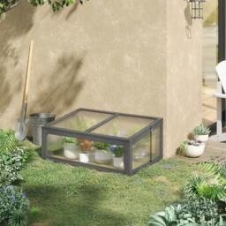 Rackhams Wooden Cold Frame, Small Polycarbonate Greenhouse for Plants with Openable & Tilted Top Cover, Grey, 100 x 65 x 40cm - thumbnail 2