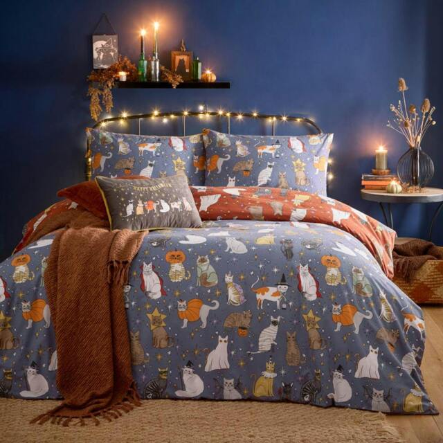 Rackhams Halloween Pawty Reversible Printed Duvet Cover Set - Multicoloured - Double - Multicoloured - 52% Polyester/48% Cotton - image 1