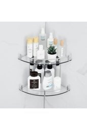 Rackhams 2-Tier Tempered Glass Corner Shelf Bathroom Wall Mounted - Silver - thumbnail 5