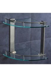 Rackhams 2-Tier Tempered Glass Corner Shelf Bathroom Wall Mounted - Silver - thumbnail 3