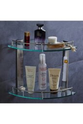 Rackhams 2-Tier Tempered Glass Corner Shelf Bathroom Wall Mounted - Silver - thumbnail 2
