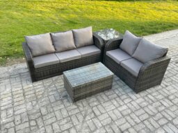 Rackhams 5 Seater Rattan Wicker Garden Furniture Patio Conservatory Sofa Set with Rectangular Coffee Table 3 Seater Sofa Love Sofa Side Table - thumbnail 1