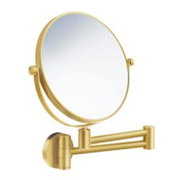 Rackhams Brushed Brass Double Sided Mirror - Wall Mounted Extendable Swing Arm Swivel 7x Magnification Bathroom Makeup or Shaving