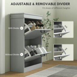 Rackhams Slim Shoe Storage Cabinet with 2 Flip Drawers for Entryway, Grey - Grey - thumbnail 4