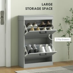 Rackhams Slim Shoe Storage Cabinet with 2 Flip Drawers for Entryway, Grey - Grey - thumbnail 3