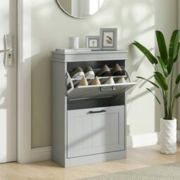 Rackhams Slim Shoe Storage Cabinet with 2 Flip Drawers for Entryway, Grey - Grey