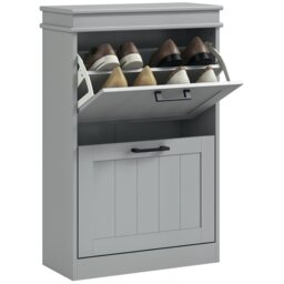 Rackhams Slim Shoe Storage Cabinet with 2 Flip Drawers for Entryway, Grey - Grey - thumbnail 2
