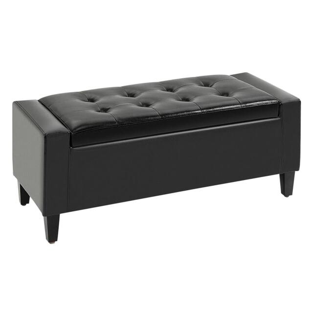 Rackhams PU Leather Storage Ottoman Bench Storage Chest Tufted Ottoman Cube w/ Flipping Top 92L x 40W x 40H cm Black - image 1