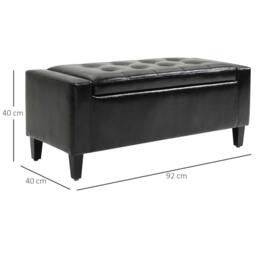 Rackhams PU Leather Storage Ottoman Bench Storage Chest Tufted Ottoman Cube w/ Flipping Top 92L x 40W x 40H cm Black - thumbnail 2