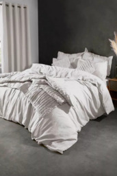 Rackhams Pure Washed Linen' Quilted Throw - White - Standard - thumbnail 2