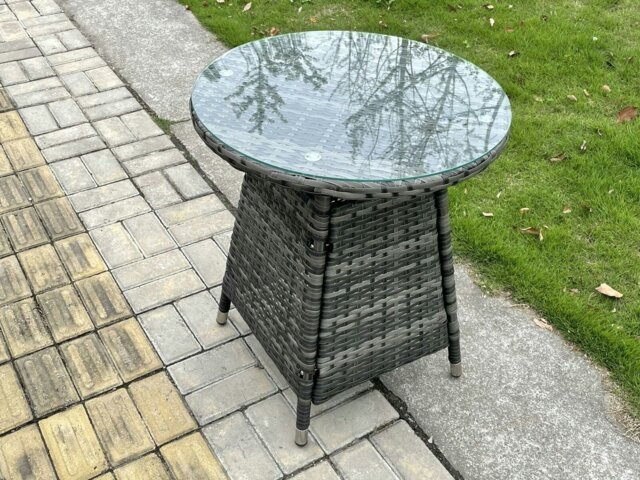 Rackhams Small Round Outdoor Rattan Dining Table Garden Furniture Accessory Tempered Glass - image 1