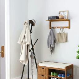 Rackhams Wall Mounted Coat Clothes Hat Hanger 4 Hooks Rack Stand with Rail & Storage Shelf for Hallway Entryway Bedroom Bathroom - thumbnail 2