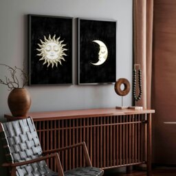 Rackhams Large print for living room - Set of 2 Sun and Moon wall art - A4 8.27 x 11.69 in / 21 x 29.7 cm - White Frame - thumbnail 2