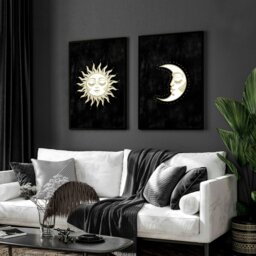 Rackhams Large print for living room - Set of 2 Sun and Moon wall art - A4 8.27 x 11.69 in / 21 x 29.7 cm - White Frame - thumbnail 3