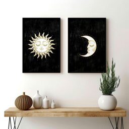 Rackhams Large print for living room - Set of 2 Sun and Moon wall art - A4 8.27 x 11.69 in / 21 x 29.7 cm - White Frame - thumbnail 1