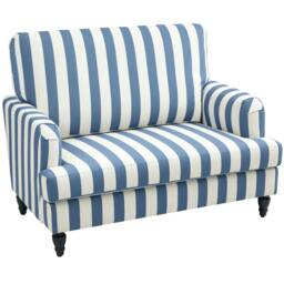 Rackhams Modern Cuddle Chair, Velvet Single Sofa Armchair with Stripe, Turned Legs and Wide Seat, Upholstered Snuggle Chair, Blue and White - Blue