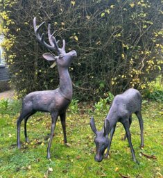 Rackhams Large Stag and Doe Deer Garden Sculptures Cast Aluminium with Aged Finish - Cast Aluminum - Bronze - Sculpture - thumbnail 1