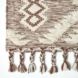Rackhams Lhasa Handwoven Brown and Cream Diamond Kilim Wool Rug - 120 x 170 cm - thumbnail 4