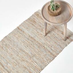 Rackhams Madras Leather Hemp Rug - Natural - 66 x 200 cm - thumbnail 1