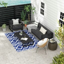 Rackhams Reversible Waterproof Outdoor Rug W/ Carry Bag, 182 x 274cm, Blue - thumbnail 1