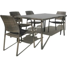 Rackhams Outdoor Rattan Wicker Garden Furniture Dining Set with Stackable Rattan Chairs, Weatherproof Wicker Rattan Furniture Set - 120L x 84W x 74H+4 Chair - 5 - Rectangular Table - thumbnail 1