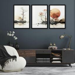 Rackhams Living Room Wall Decor - Set of 3 Asian Inspired Wall art Prints - A2 16.54 x 23.39 in / 42 x 59.4 cm - Satin Photo paper 280 gsm - White Frame - thumbnail 6