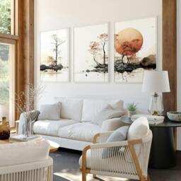 Rackhams Living Room Wall Decor - Set of 3 Asian Inspired Wall art Prints - A2 16.54 x 23.39 in / 42 x 59.4 cm - Satin Photo paper 280 gsm - White Frame - thumbnail 5