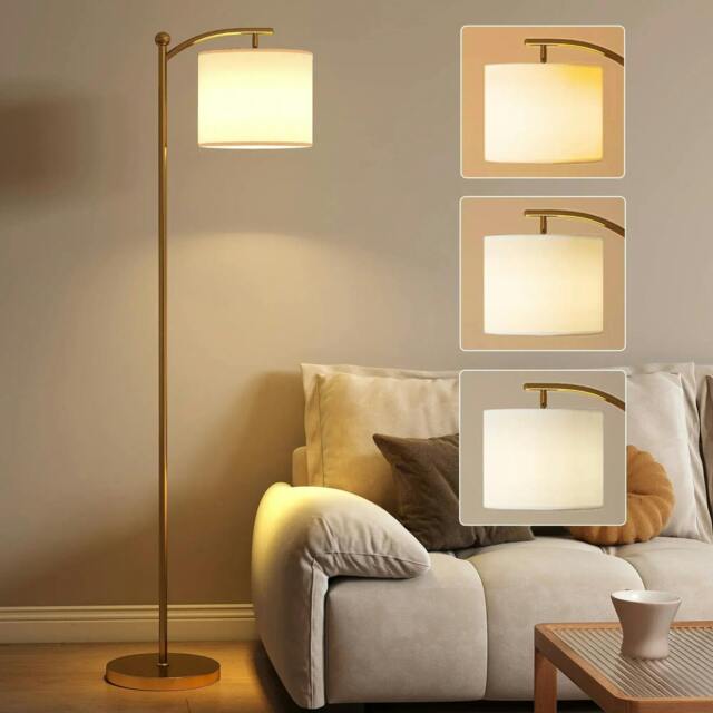 Rackhams LED Floor Lamp with Remote Control - Gold Tone