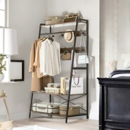 Rackhams Heavy Duty Metal Clothes Rail Open Wardrobe With Shelves Rustic Brown - thumbnail 4