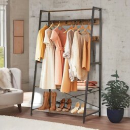 Rackhams Heavy Duty Metal Clothes Rail Open Wardrobe With Shelves Rustic Brown - thumbnail 6