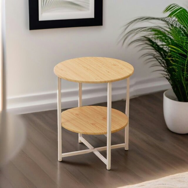 Rackhams Industrial 2 Tier Round Coffee Table For Living Room Natural - image 1