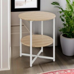 Rackhams Industrial 2 Tier Round Coffee Table For Living Room Natural - thumbnail 4