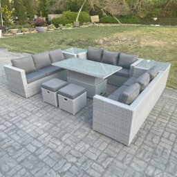Rackhams U-Shape 11 Seater Rattan Garden Sofa Dining Set with Adjustable Rising Table & Coffee Tables - thumbnail 2