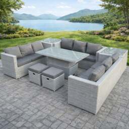 Rackhams U-Shape 11 Seater Rattan Garden Sofa Dining Set with Adjustable Rising Table & Coffee Tables - thumbnail 1