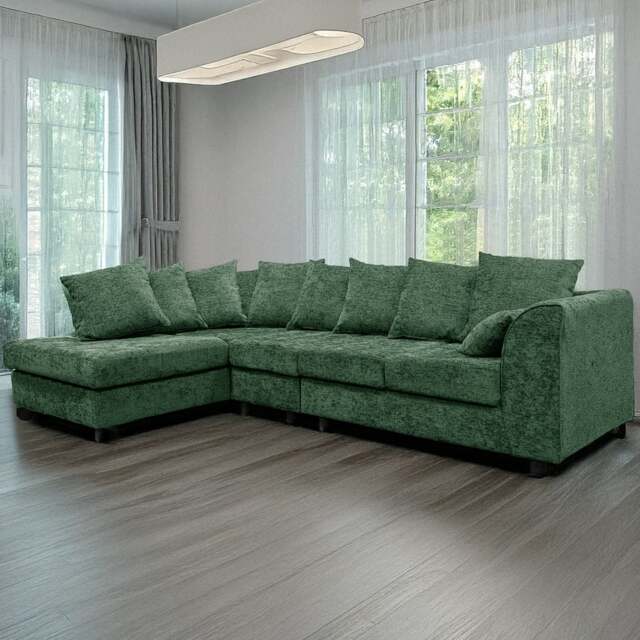 Rackhams Monaco Chenille Fabric 5 Seater L Shaped Corner Sofa - Green - Left Hand Facing - image 1