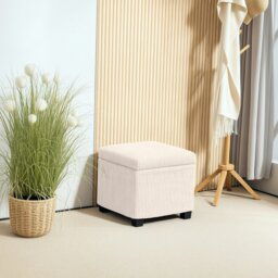 Rackhams 40 cm Ottoman Storage Box with Removable Lid, Foot Rest - Beige - 40W x 40D x 40H cm - 1