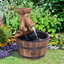 Rackhams Garden Wood Barrel Pump Patio Electric Water Fountain Deck Feature New - Rustic Brown - Wood - 27cm x 27cm x 37cm