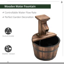 Rackhams Garden Wood Barrel Pump Patio Electric Water Fountain Deck Feature New - Rustic Brown - Wood - 27cm x 27cm x 37cm - thumbnail 3
