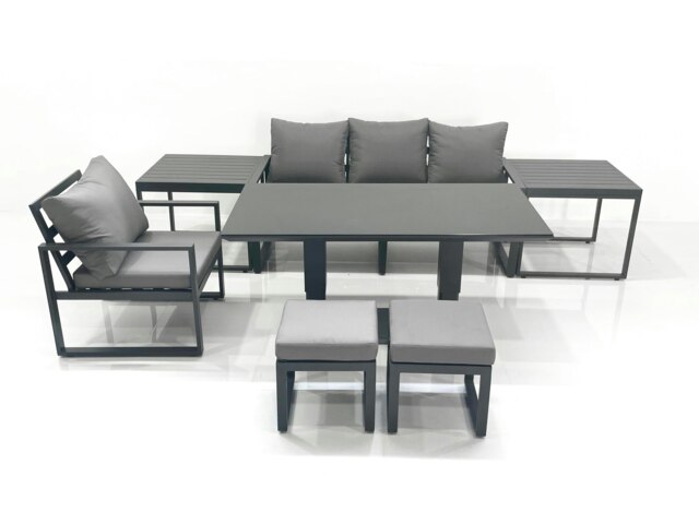 Rackhams 6 Seater Garden Sofa Set Aluminium Furniture Rising Dining Tabe Set with Chair 2 Side Table 2 Small Footstools Dark Grey - image 1