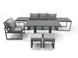 Rackhams 6 Seater Garden Sofa Set Aluminium Furniture Rising Dining Tabe Set with Chair 2 Side Table 2 Small Footstools Dark Grey - thumbnail 1