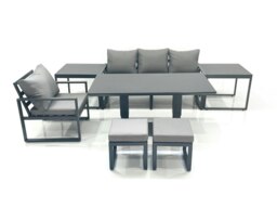 Rackhams 6 Seater Garden Sofa Set Aluminium Furniture Rising Dining Tabe Set with Chair 2 Side Table 2 Small Footstools Dark Grey - thumbnail 2