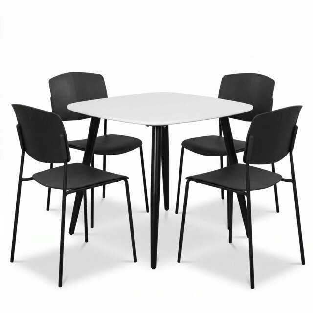 Rackhams Aspen Dining Set - White Square Table & 4 Academy Dining Chairs - Black - image 1