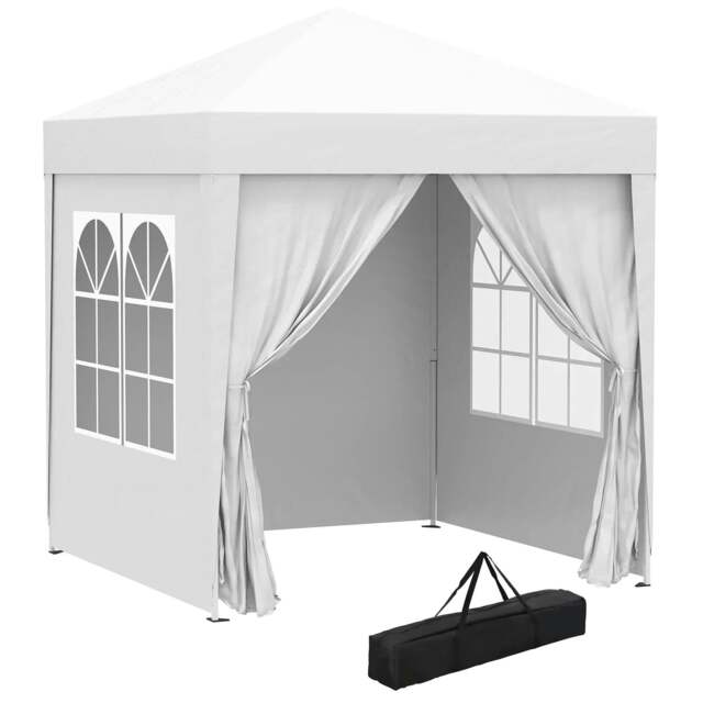 Rackhams 2 x 2 m Garden Pop Up Gazebo, Wedding Party Tent Marquee, Water Resistant Awning Canopy with Sidewalls, Windows, Carry Bag, White - image 1
