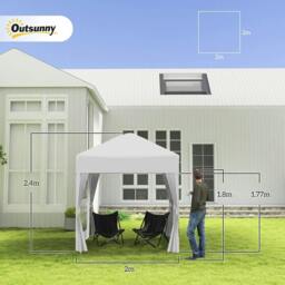 Rackhams 2 x 2 m Garden Pop Up Gazebo, Wedding Party Tent Marquee, Water Resistant Awning Canopy with Sidewalls, Windows, Carry Bag, White - thumbnail 2