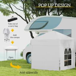 Rackhams 2 x 2 m Garden Pop Up Gazebo, Wedding Party Tent Marquee, Water Resistant Awning Canopy with Sidewalls, Windows, Carry Bag, White - thumbnail 3