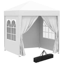 Rackhams 2 x 2 m Garden Pop Up Gazebo, Wedding Party Tent Marquee, Water Resistant Awning Canopy with Sidewalls, Windows, Carry Bag, White - thumbnail 1