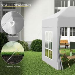 Rackhams 2 x 2 m Garden Pop Up Gazebo, Wedding Party Tent Marquee, Water Resistant Awning Canopy with Sidewalls, Windows, Carry Bag, White - thumbnail 5