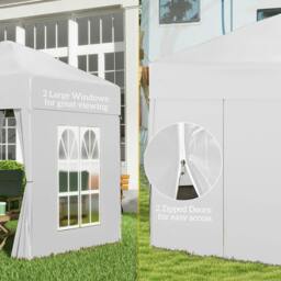 Rackhams 2 x 2 m Garden Pop Up Gazebo, Wedding Party Tent Marquee, Water Resistant Awning Canopy with Sidewalls, Windows, Carry Bag, White - thumbnail 6